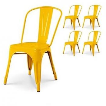 Lot de 4 chaises en métal jaune
