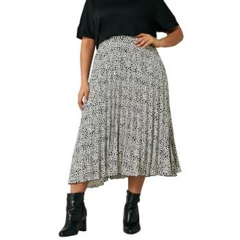 Evans Women's Spot Print Pleated Skirt in Black | Size: 30-32