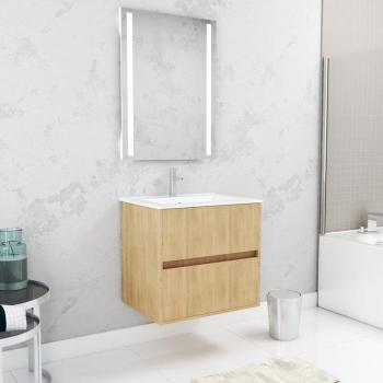Meuble de salle de bains effet bois marron AURLANE 46x56x60 cm avec miroir intégré