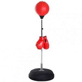 Palla da Boxe con Base Riempibile e Guanti, Altezza Regolabile, Nero e Rosso