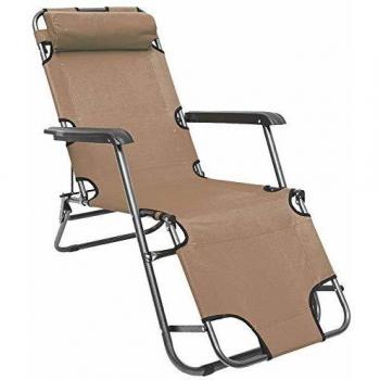 Sedia a sdraio reclinabile con poggiagambe e poggiatesta 153 cm Beige