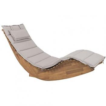 Beliani Lettino Acacia Dondolo Curve con Cuscino Talpa – Brescia