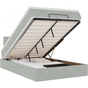 Lit Ottoman 120×190 cm, Gris Clair, Velours, Matelas Intégré, LED