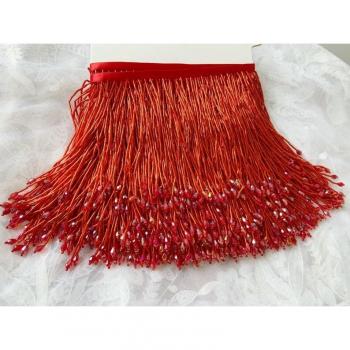 Luxurious Red Gold Beaded Fringe Tinsel – 1 Yard for Dance Costumes