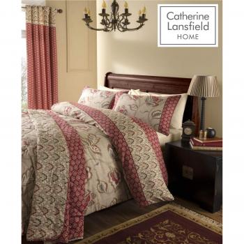 Catherine Lansfield Kashmir Red Duvet Cover and Pillowcase Set, Natural/Red