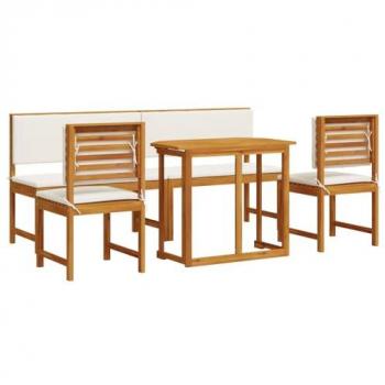 Brown Acacia Patio Dining Ensemble – 5 Pieces + Cushions