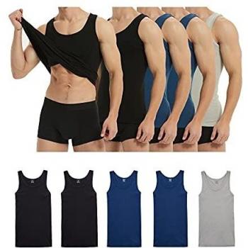 FARCHAT 5-Pack Mens Vests – White Tank Tops, 100% Cotton, Sleeveless, Colors: Black, Navy, Gray