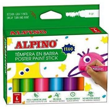 ALPINO TEMPERA ALPINO 6 UNID EN BARRA PINTACOLOR FLUOR VARIOS PAPELERIA