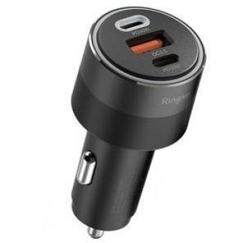 Ringke AutoUSB‑Ladegerät – 2× Type‑C, 30 W PD, QC 3.0, Licht‑Hintergrund, Schwarz