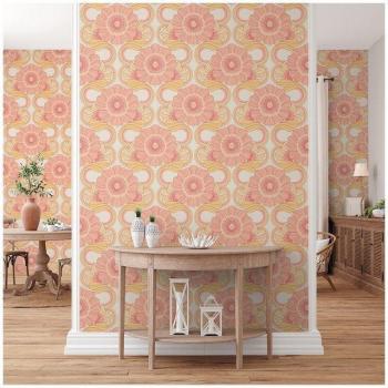 Retro Vliestapete mit Blumenmuster Gelb