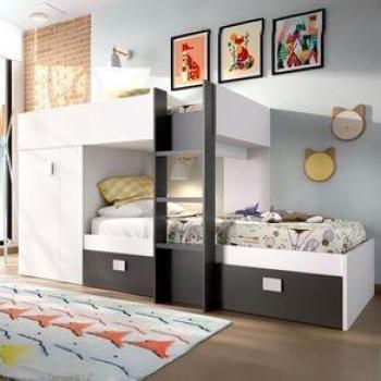 Cama Tren Groe Blanco y Grafito 271 cm x 111 cm x 150 cm