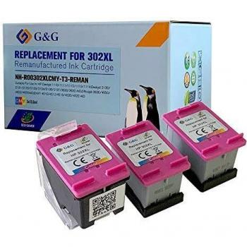 Cartucho de tinta genérico G&G HP 302XL Color Pack de 3 cartuchos de tinta remanufacturados