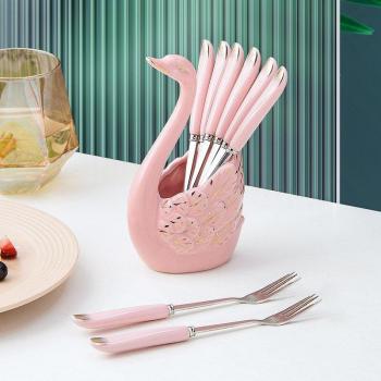 Elite Household Fruit Fork & Dessert Spoon Set – 304 Stainless Steel, Child Safe, Includes Storage Jar