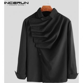 Chemise unie à manches longues pour hommes INCERUN