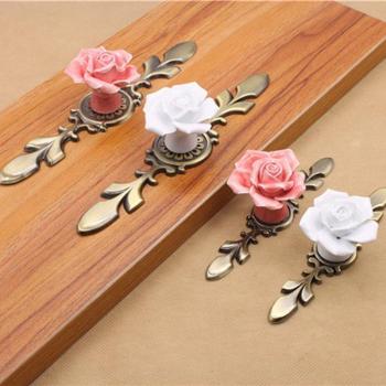 Single Hole Rose Flower Door Knob in Pink and White Ceramic with Alloy Base
