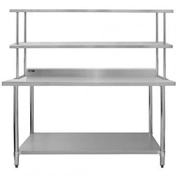 Table de Travail Préparation Cuisine 1800mm & Étagère d'Appoint 2 Niveaux