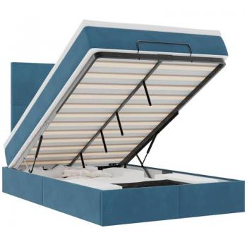 Ottomanbett „Dunkelblau‑Samt” mit Matratze und LEDs, 120 × 190 cm