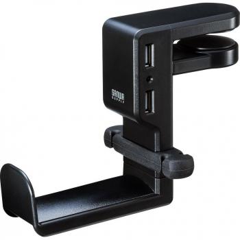Sanwa 360° Headphone Hook Featuring USB Port PDA‑STN29BK Black