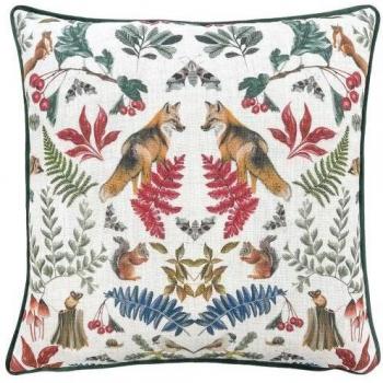 Evans Lichfield Mirrored Fox Cushion Cover – 43 cm, Bottle Green/White
