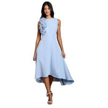 Coast Women's Petite 3D Corsage High Low Dress Pastel Blue 10 Female