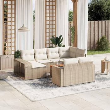 Sofás modulares de jardín 11pzas con cojines beige de ratán sintético