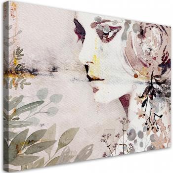 Lienzo Abstracto: Flores y Rostro de Mujer 60x40