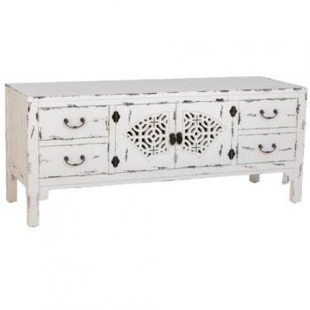 Mueble Bajo con Estilo Wanderlust: 4 Cajones, 2 Puertas en Madera Lacada Blanca