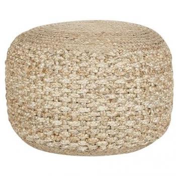 Pouf ottomano redondo beige yute trenzado estilo boho 50 x 35 cm