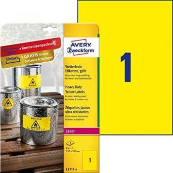 Polyester A4 Etiket, Geel, 8 Stuks – L6111-8 – Avery Zweckform