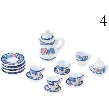 Miniature 15pcs Porcelain Tea Cup Set for Dollhouse