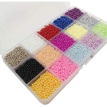 15-Farben Perlenmix ohne Loch, 1050-12000 Stück, 2,8/4/5/6mm, runde Bastelperlen für kreative Projekte + Kunststoffkiste