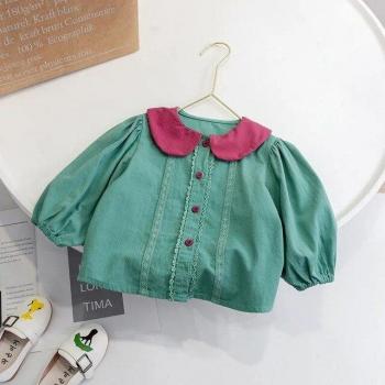 Girls Casual Cotton Shirt with Lace Contrast