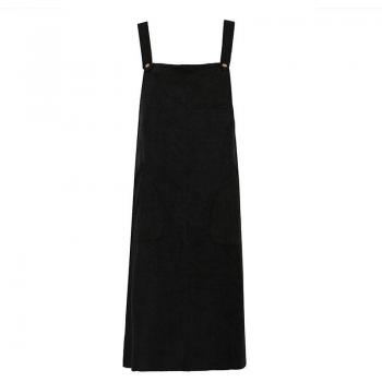 Robe mi-longue en velours côtelé, à bretelles, avec poche, décontractée, pour femmes, noir et café