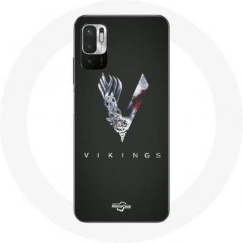 Custodia protettiva per Xiaomi Redmi Note 10T 5G Vikings Stagione 6 logo V Spada Grigia Sfondo Nero