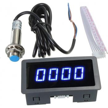 4-Digit RPM Speed Meter with Blue Green LED Tachometer and Hall Proximity Sensor NPN 12V