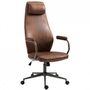 Chaise de bureau design vintage en synthétique marron sur roulettes