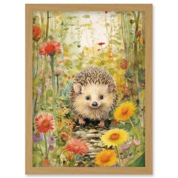 Forest Creature: Hedgehog Amid Wildflowers Watercolor Poster