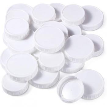Tapas de tarro de masón de plástico blanco, 20 unidades