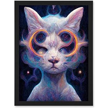 Black Astral Cat: Psilocybin Universe Art Print