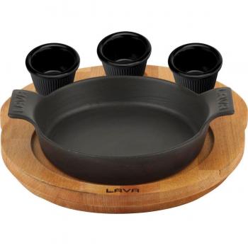 Lava Cast Iron Round Dish with Wooden Serving Board