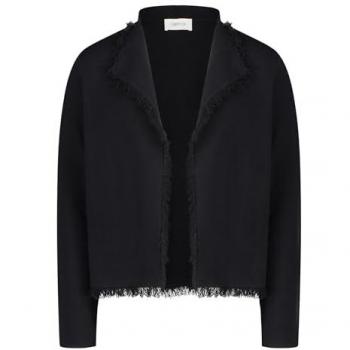 Cartoon‑Strickjacke Damen – Schwarz mit Fransen