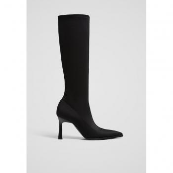Bottines hauteur genou noir, talons fins Stradivarius