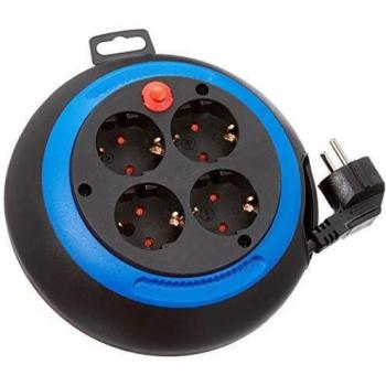 Brennenstuhl Comfort-Line: enrollador de cable para el hogar con 4 salidas de corriente, longitud del cable de 3 m, color azul y negro