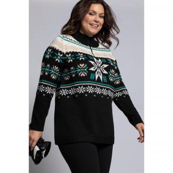 Maglione Donna Bianco con Zip e Collo a Polo, Stile Norvegese, Taglia 60/62, Fibre Sintetiche/Poliestere