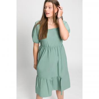 Abito midi con volant, scollatura rettangolare, mezze maniche, Donna, Turchese, Taglia: 60/62, Cotone