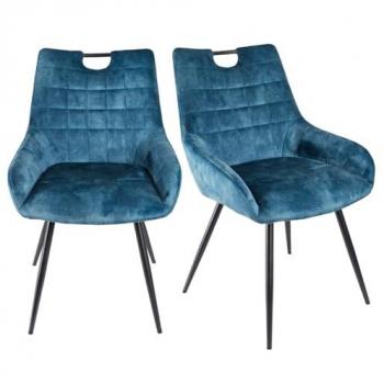 Lot de 2 chaises capitonnées couleur bleu canard avec pieds métalliques