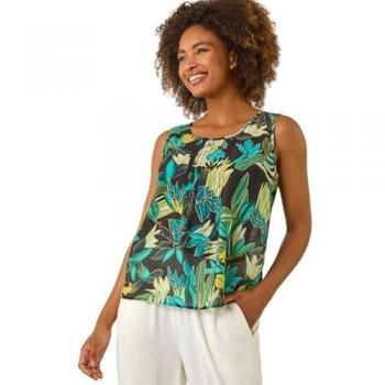 Roman Green Leaf Print V-Neck Vest Top – 18 Inch