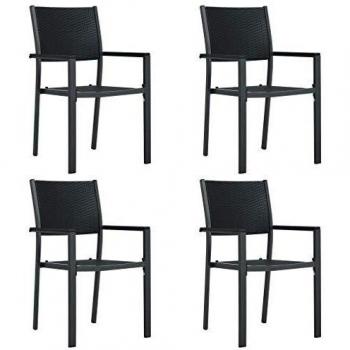 Sillas de jardín 4 unidades de plástico negro con diseño de ratán