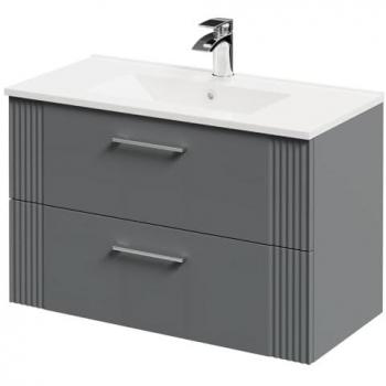 800mm Wall-Mounted Vanity Unit in Satin Grey with Chrome Handles
