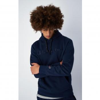 Kapuzenpullover aus Fleece in Dunkelblau mit dezentem Stickmuster